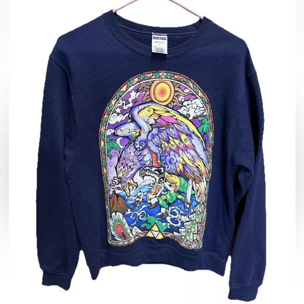 The Legend of Zelda Wind Waker Stained Glass Link Sz Small Navy Blue unisex